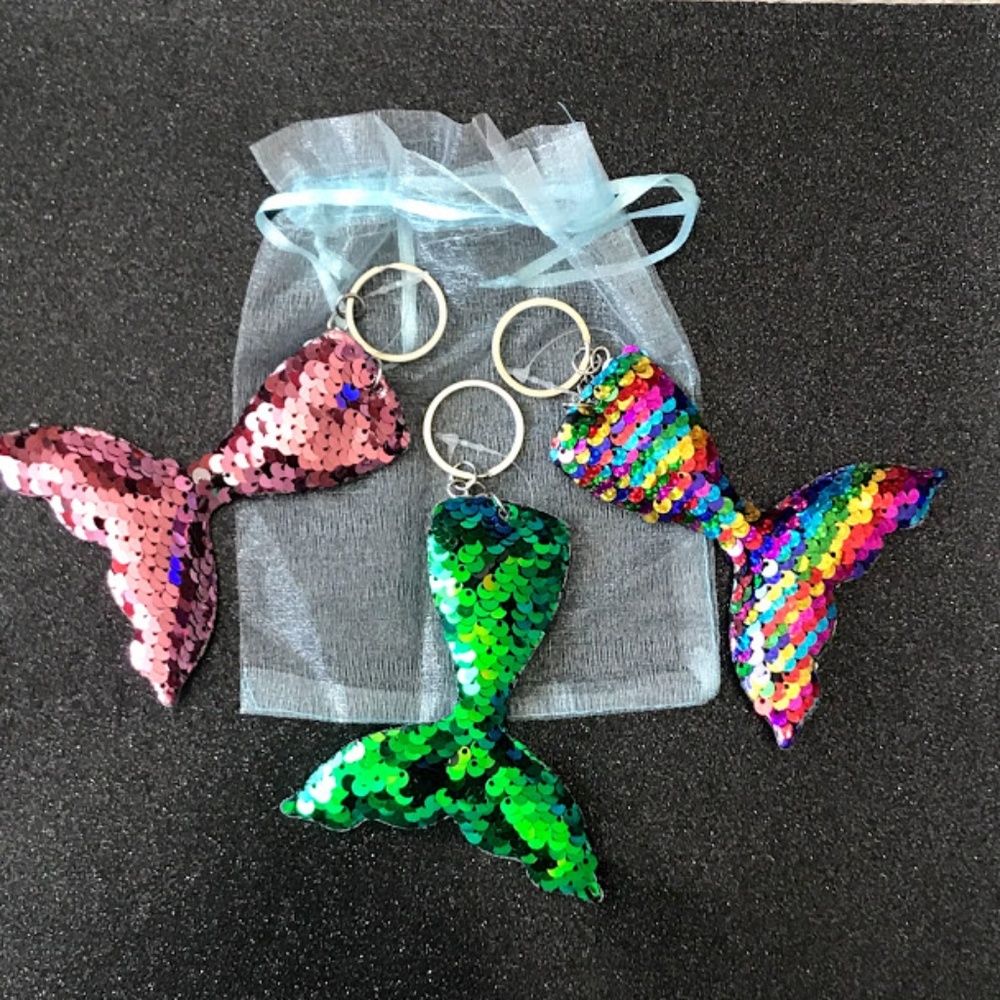 3 mermaid tails  Reversible Sequin Key Chains